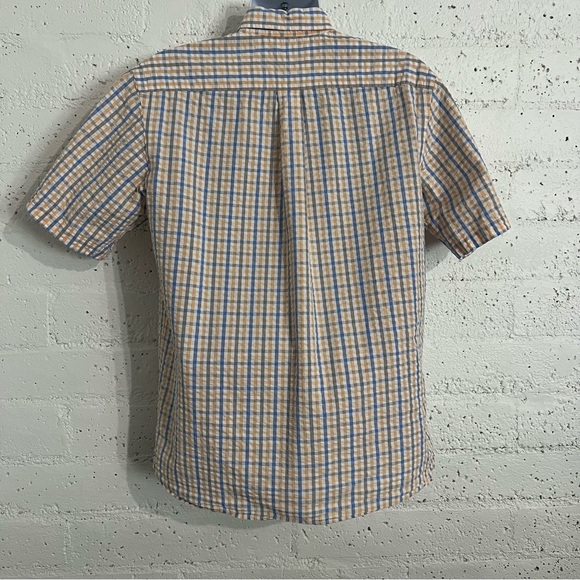 Daniel Cremieux Mens Button Front Shirt L Orange Blue 100% Cotton Short Sleeve R - Picture 4 of 5